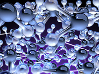 Wasser, Molekulare Struktur, Nanotechnologie, Abstrakte Darstellung, Nano, Chemie, Physik, Tropfen, Wassertropfen, Blau, Grün, Rendering, 3D, Illustration
